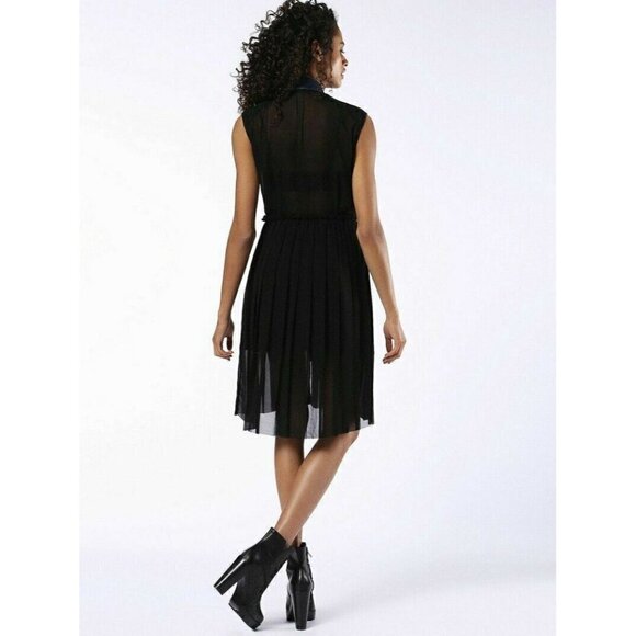 DIESEL Women's Black Chiffon Collared D-casey-b Pleated Shirt Dress DL12 $248 - Picture 6 of 11